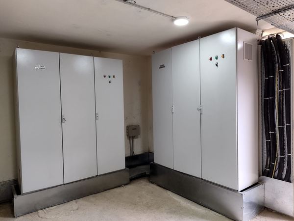 Pump control cabinets in the electrical room