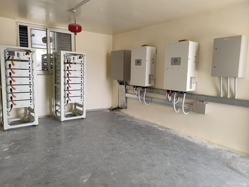 Inverter and lithium battery room installed by SUN FOR FREE at Kawkaba School