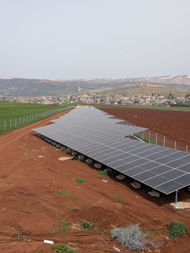 Ground-mounted solar pumping array on farmland in the Bekaa