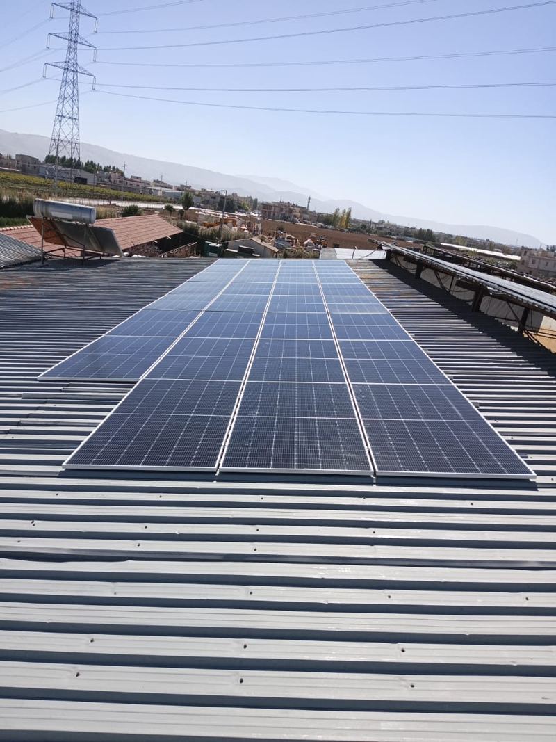 Panels across the metal roof