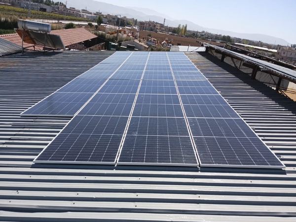 Panels across the metal roof